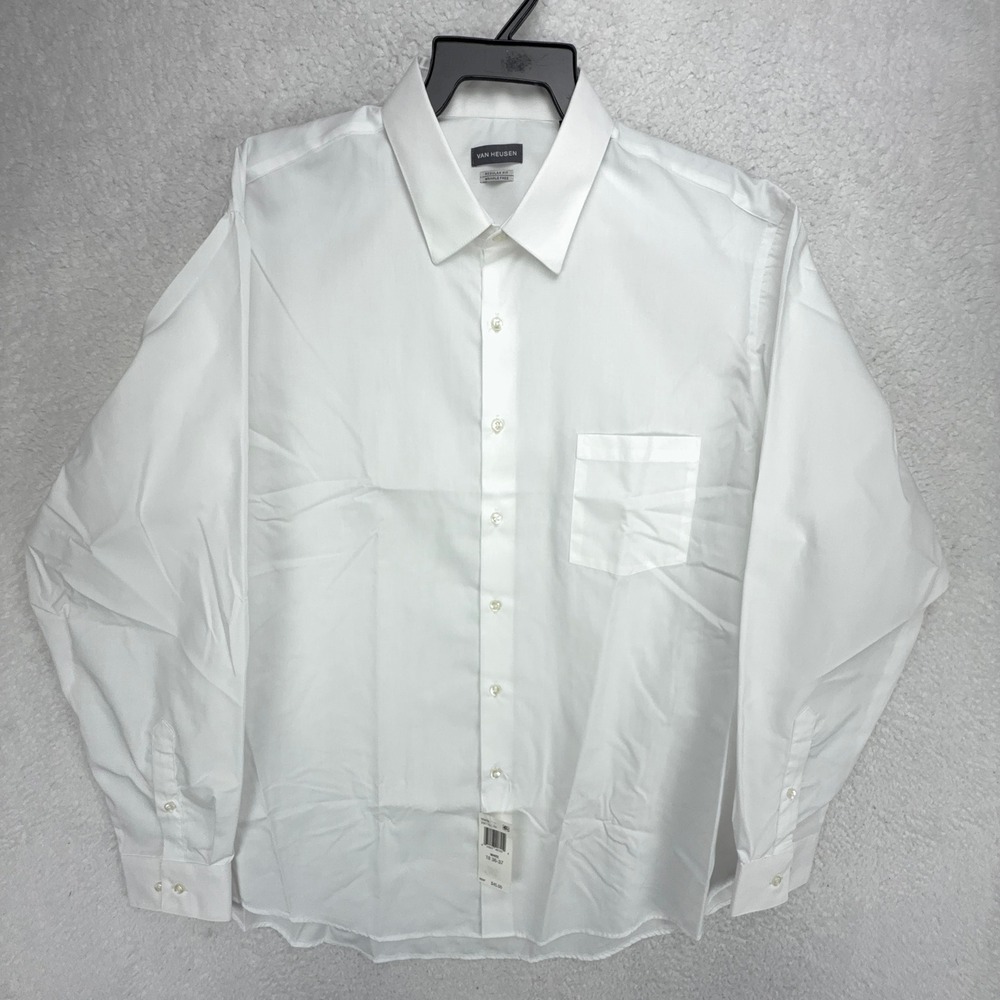 Van Heusen Men 2XL Regular Fit Wrinkle Free Shirt White 18 36/37 Long Sleeve